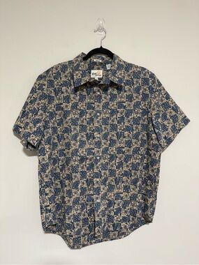 Reyn Spooner Limited Issue Blue & Tan Hawaiian Shirt Size Large